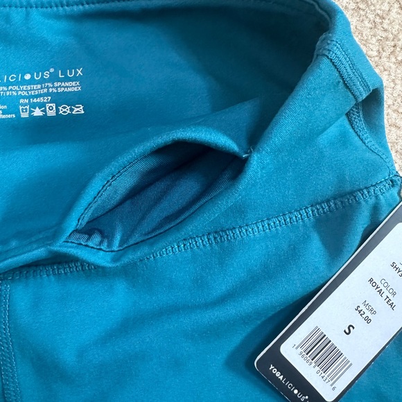 NWT Yogalicious Lux Shorts Teal NWT Size S 5" Inseam - Picture 4 of 9